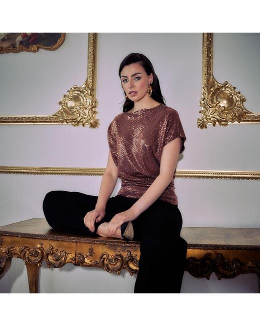 Me & Thee Brown Neutrals Lend An Ear Copper Sequin Top