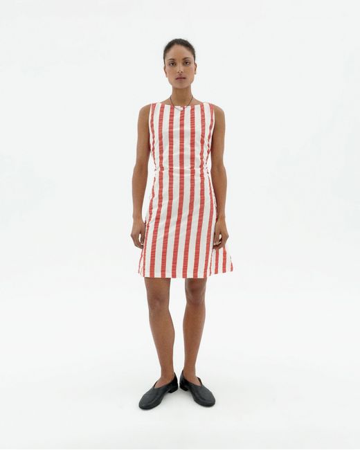 Thinking Mu Red Striped Seersucker Bow Cecile Dress