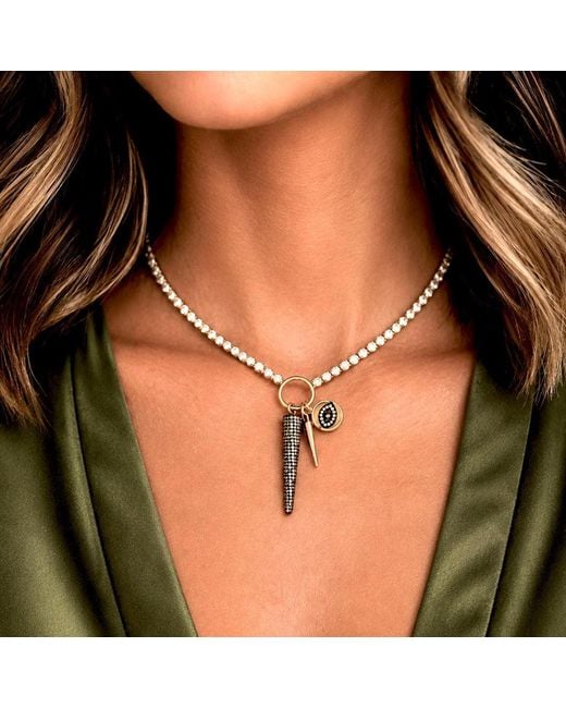 Persia Dona Jewelry Metallic Tennis Chain X Spike Charm Necklace