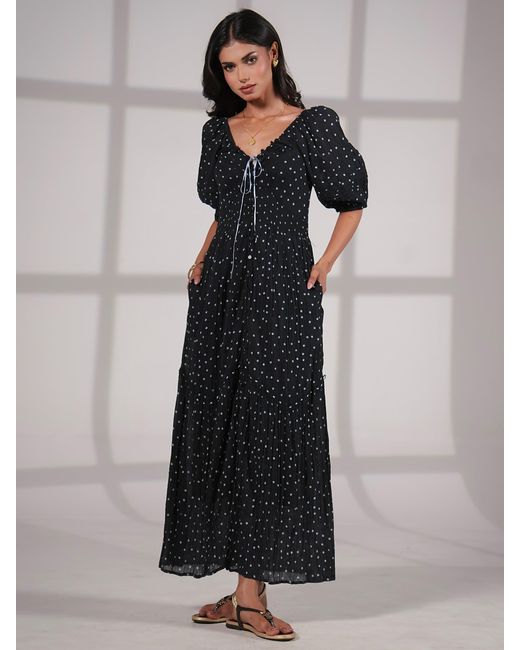 Rose & Nancy Blue Eloise Spot Print Cotton Crinkle Maxi Dress