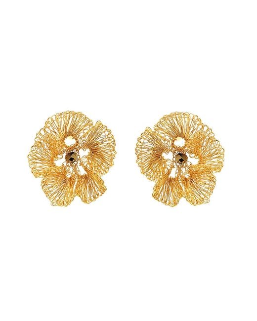 Lavish by Tricia Milaneze Metallic All Plumeria Handmade Post Earrings