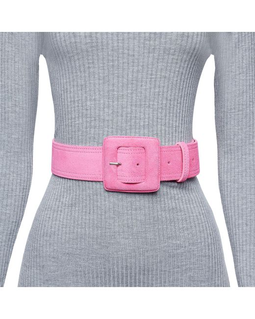 BeltBe Pink Suede Square Buckle Belt