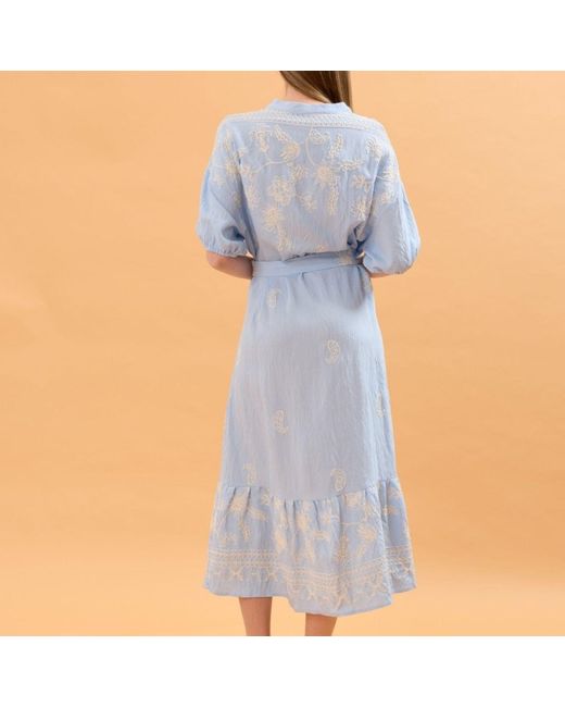 LAtelier London Blue Embroidered Shirt Midi Dress