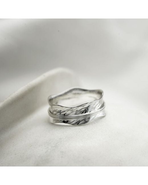 Isla Silver White Handmade Textured Sterling Spinning Ring