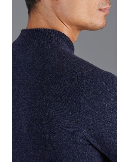 Paul James Knitwear Blue Lambswool Arden Narrow Mock Turtle Neck Jumper for men