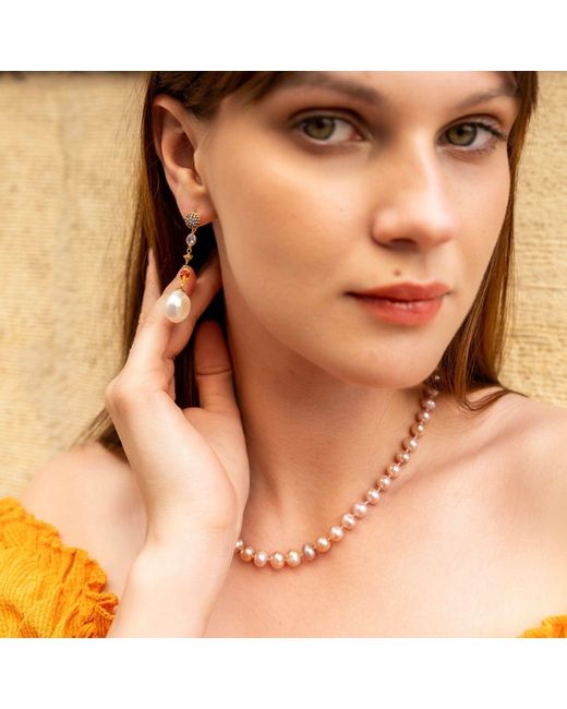 Spero London Metallic Natural Freshwater Real Pearl Strand Necklace