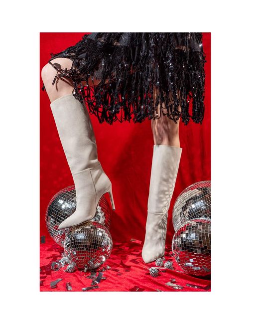 Beautiisoles by Robyn Shreiber Made in Italy Gray Neutrals Yara Off- Tall High Heels Suede Boot