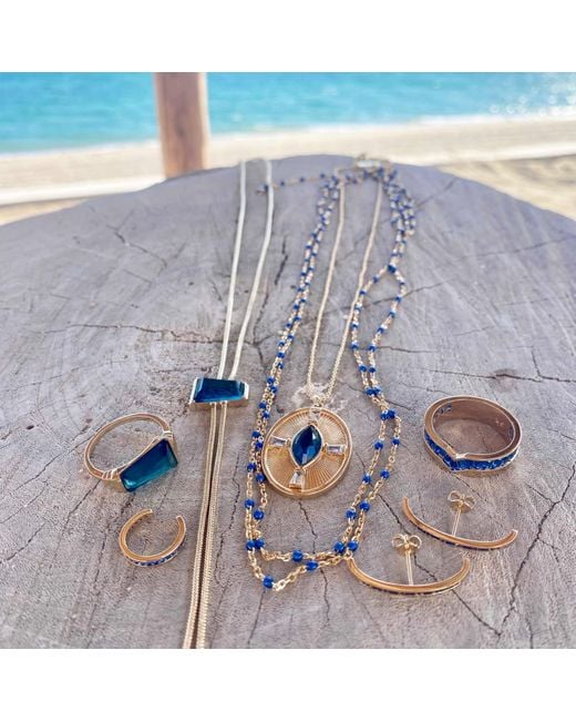 Glamrocks Jewelry Blue Sunray Necklace- Sapphire