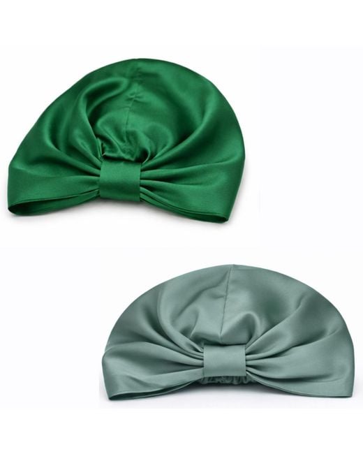 Hi Silk Green Set Of Two Double-Layer Silk Bonnets