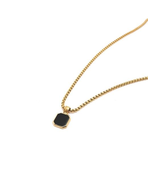 Nialaya Metallic Necklace With Square Onyx Pendant for men