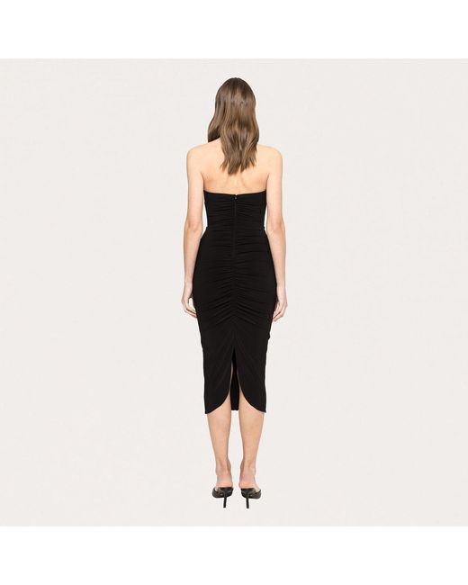 Nissa Black Ruffled Ruched Jersey Midi Dress