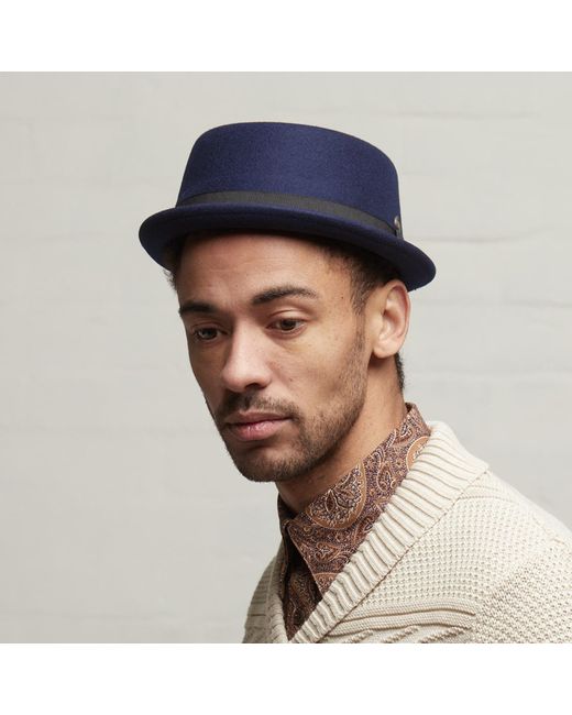 Dasmarca Hats Blue Jack Felt Skimpy Brim Short Brim Rude Boy Mod Style Porkpie Hat for men