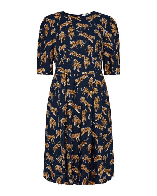 Emily and Fin Blue Meredith Leaping Leopards Dress