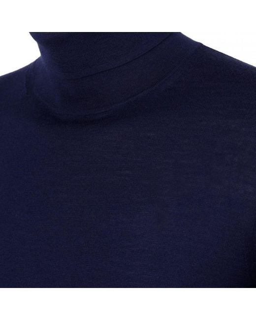 DAVID WEJ Blue Dixon Light Wool Roll Neck Jumper – for men