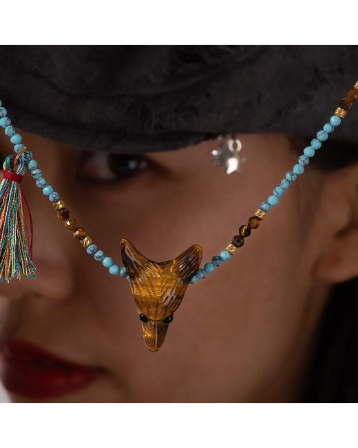 Ormiro Metallic Wild Spirit Wolf Multi-Stone Necklace