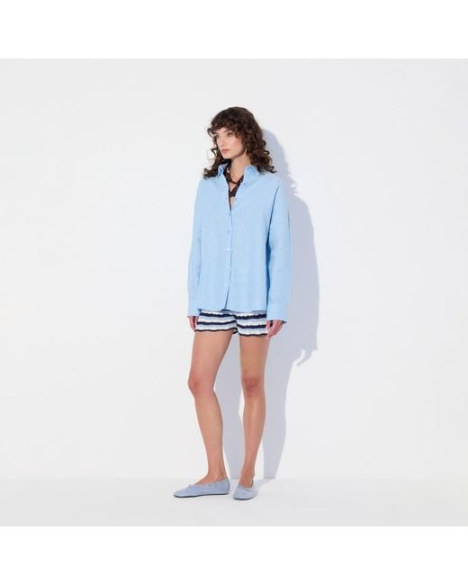 Thisisu Collection Blue Sirena Open-Back Linen Wavy Shirt