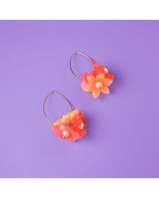 By Chavelli Pink Flowerball Dangly Earrings