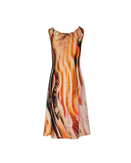 Conquista Brown Print Sleeveless Dress With Tie Waist