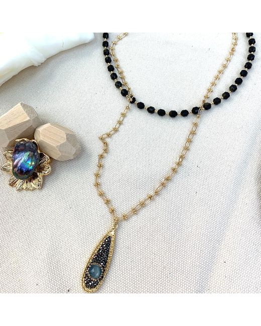 Farra Brown Obsidian And Chain With Pendant Double Layers Necklace