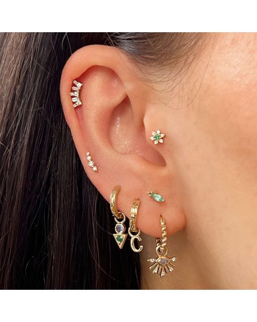 Zohreh Green Diamond & Emerald Flower Flat Back Earring 9K