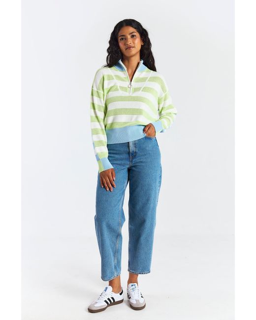 Brodie Cashmere Green Mesh Stripe Half Zip