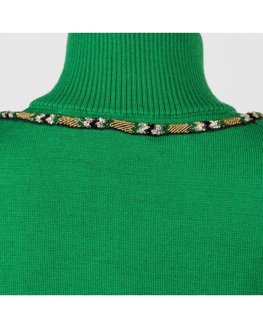 Laines London Green Laines Couture Quarter Zip Jumper With Embellished & Gold Wrap Snake