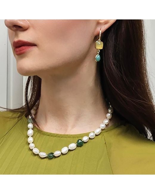 Farra Metallic Freshwater Pearls With Heart Shaped Aventurine Free Style Necklace