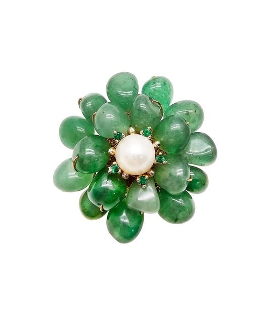 Farra Green Handcrafted Flower Shaped Aventurine Brooch