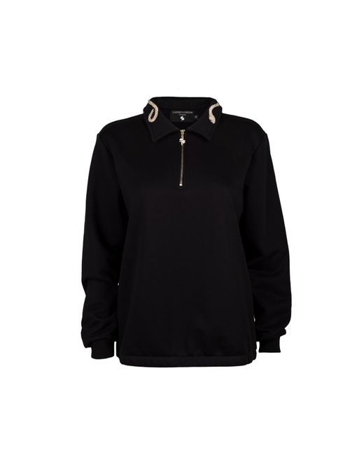 Laines London Black Laines Couture Quarter Zip Sweatshirt Embellished With Crystal & Pearl Snake