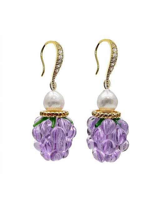 Farra Purple Glass Raspberry With Freshwater Pearls Earrings