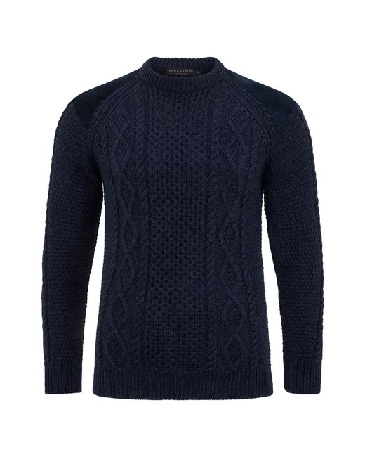 Paul James Knitwear Blue Chunky Merino Wool Archiee Shooting Jumper for men