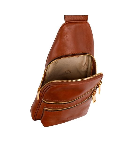 Time Resistance Brown Cognac Leather Sling Bag for men