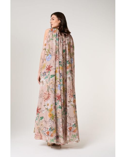 Frock and Frill Multicolor Neutrals Melia Floral Print Cape Sleeve Maxi Dress