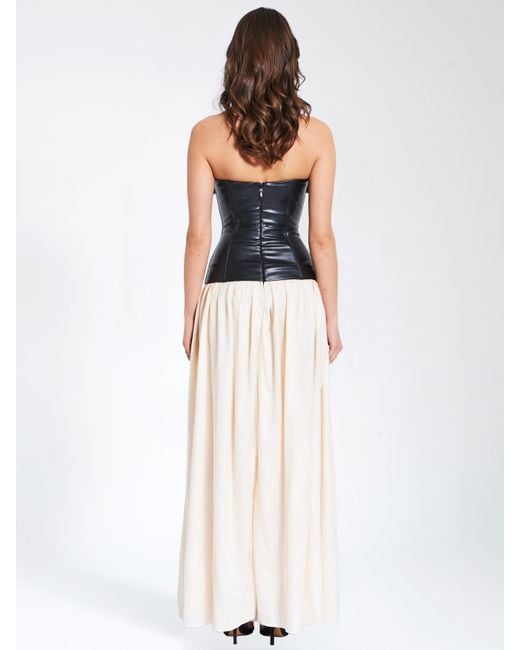 Miss Circle New York White Maayan Vegan Leather Corset High Slit Drop Waist Maxi Dress
