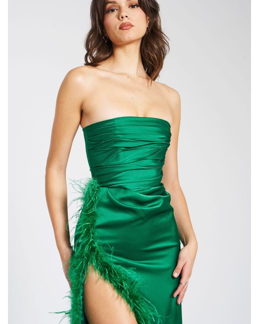 Miss Circle New York Green Perrin Emerald Feather Dress High Slit Gown
