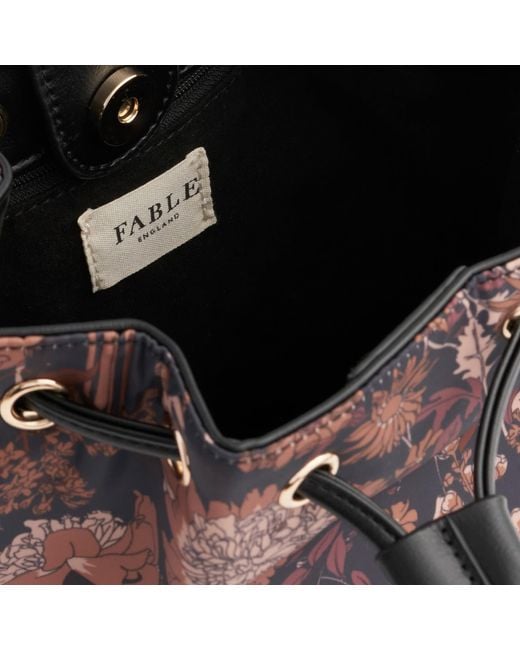 Fable England Black Deco Blooms Bucket Bag