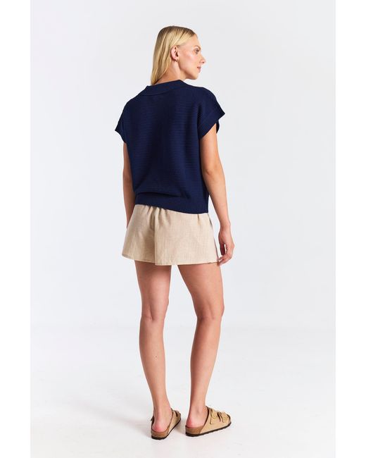 Brodie Cashmere Blue Rippled V Neck Vest