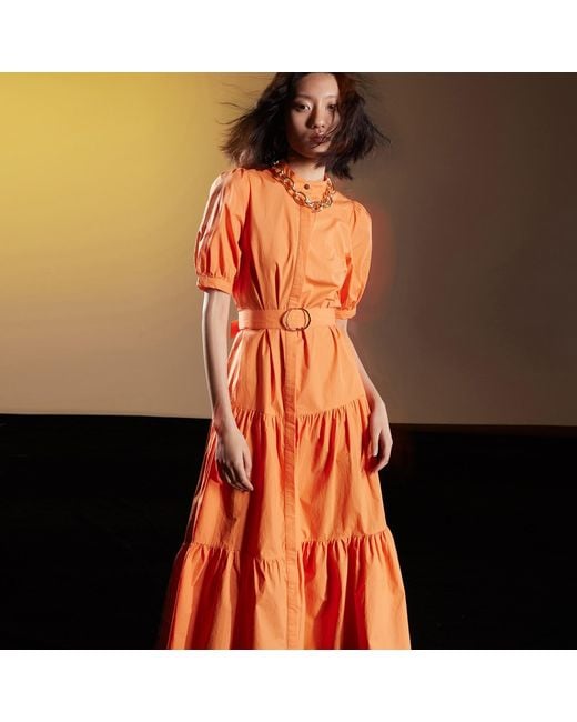 Smart and Joy Orange Cotton Shirt Dress With Added Belt