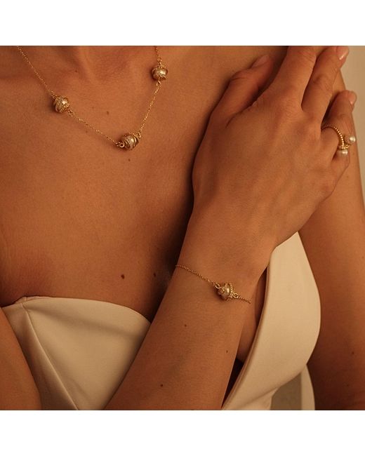 LINYA JEWELLERY Metallic Amour Caged Pearl Chain Bracelet