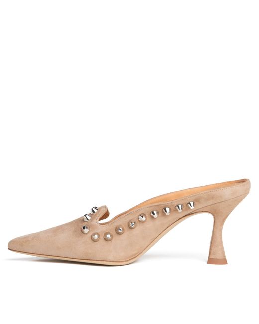 Beautiisoles by Robyn Shreiber Made in Italy Pink Neutrals Georgia Cam Suede Studded Evening Day Wear Mule
