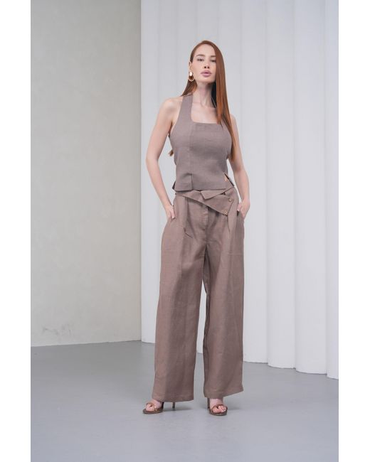 Lumina Eligma Brown The Wrapline Linen Trouser