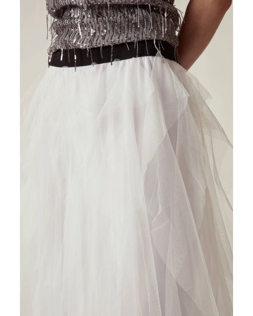 James Lakeland White Tulle Ruffle Midi Skirt