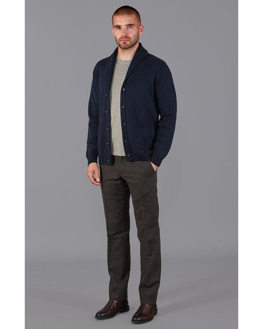 Paul James Knitwear Blue Midweight Cotton Shawl Collar Sebastian Cardigan for men