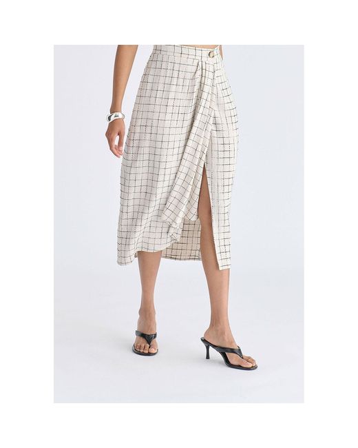 Paisie Natural Neutrals Draped Wrap Midi Skirt