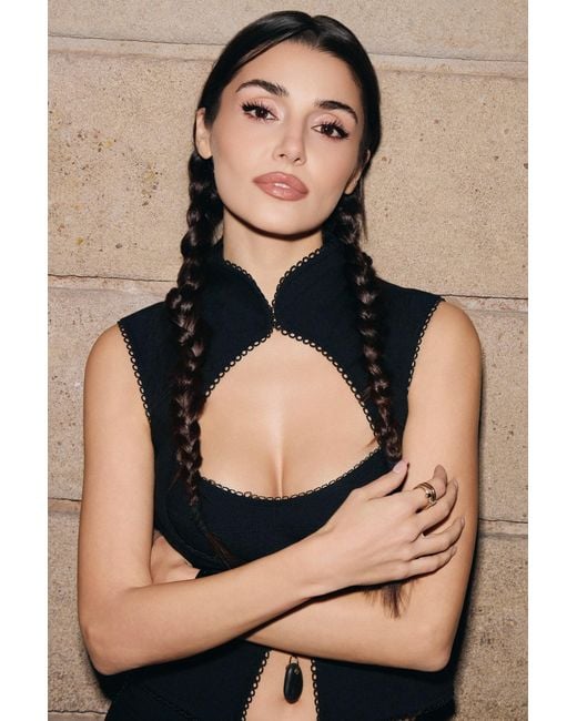 Nocturne Black Braid-Trim Bustier Top With Built-In Bra