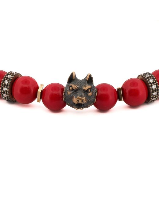 Ebru Jewelry Red Coral Spirit Wolf Bracelet for men