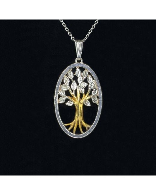 Simon Kemp Jewellers Metallic Domed Tree Of Life Pendant Eighteen Carat On Solid Sterling