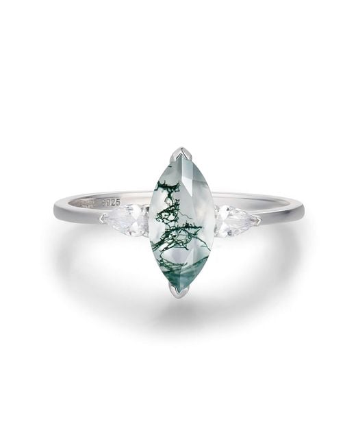 Azura Jewelry New York White Sonoran Sunrise Moss Agate Vermeil Ring Set