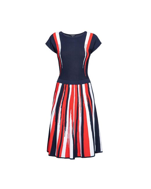 Rumour London Iris Striped Knitted Fit And Flare Dress In Navy And Red