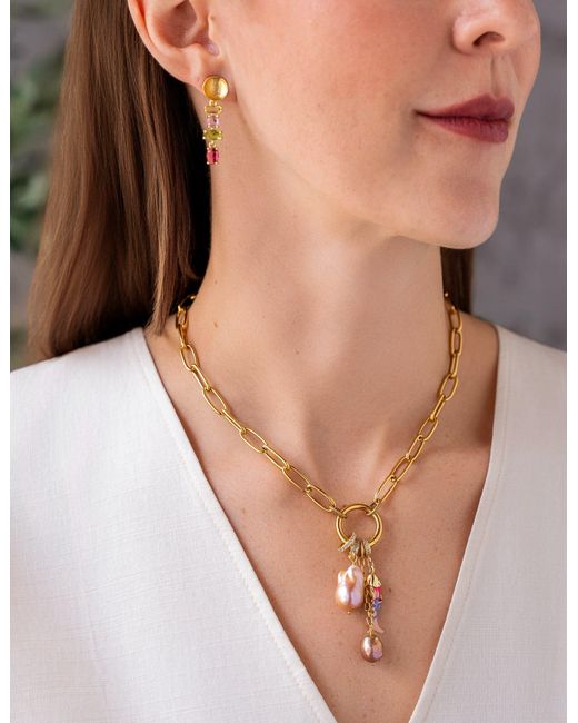 Loni Paul Jewelry Metallic Peach Baroque Pearl Charm Cluster Necklace